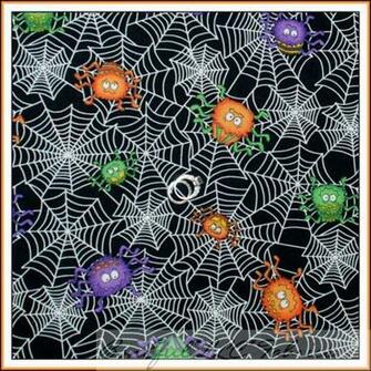 Fq Cotton Quilt Halloween Glitter Toile Haunted House Cat Bat