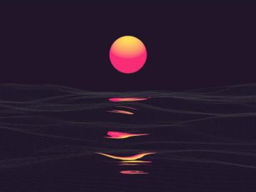 Wallpaper Retrowave Sunrise Reflection Clear