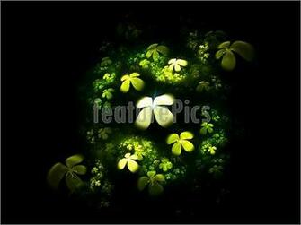 Illustration Of A Four Leafed Clovers Field On Black Background