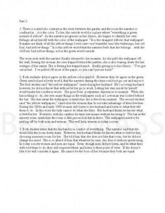 The Yellow Wallpaper Analysis Essay Exam Paper Answers