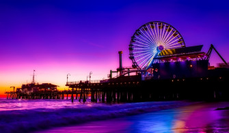 Santa Monica Ferris Wheel Colorful Golden Hour 1440p Resolution HD 4k Wallpaper