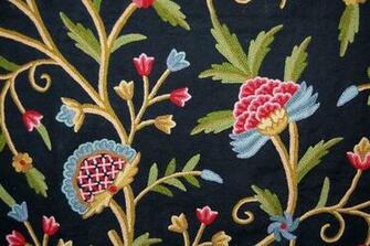 Custom Made Crewel Fabric Black Background Multicolor Wool Emb X