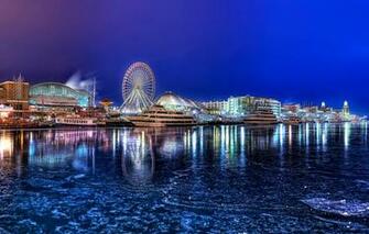 Wallpaper Winter Night The City Yachts Chicago Promenade