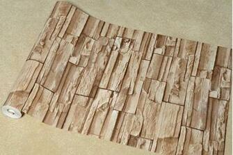 Stacked Brick Stone Wallpaper Brown Grey Beige Vinyl