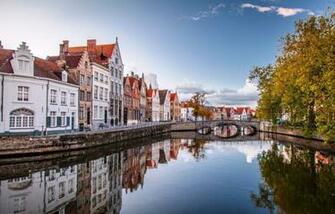 Bruges Houses Water Bridge Brugge Belgium Reflection City