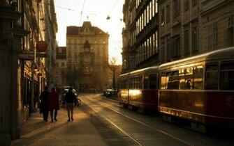 Trolley Buildings Street Vienna Wallpaper