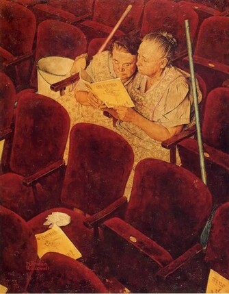 Charwomen In Theater Norman Rockwell Paintings Wallpaper Image