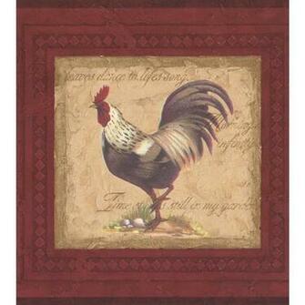 Retro Art Vintage Rooster Paintings On Red Wall Extra Wide