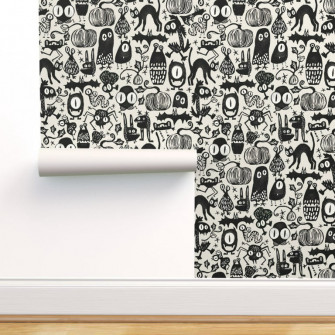 Removable Wallpaper 9ft X 2ft Gothic Halloween Monsters Black