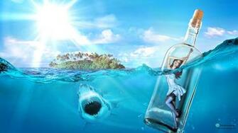 Girl In Water Bottle On Island Artwork Wallpaper High Quality