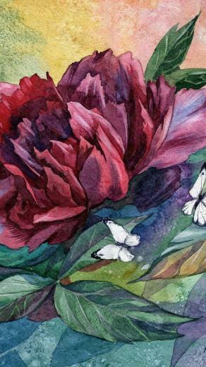 Nature Flowers Leaves Artwork Watercolor Peony Butterflies Wallpaper