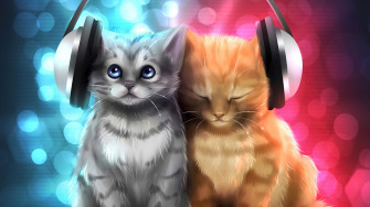Cute Cats Listening Music 4k HD Wallpaper Image