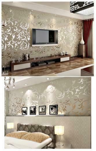 Modern Victorian Flocking Velvet Textured Damask Wallpaper Roll Silver