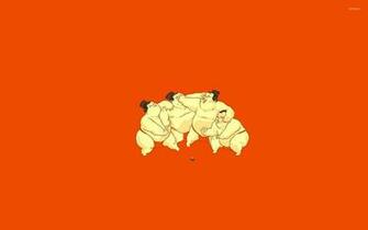 Sumo Wrestlers Fighting For Sushi Wallpaper Funny