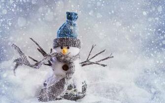 Winter Wallpaper Met Een Sneeuwpop In Sneeuwstorm