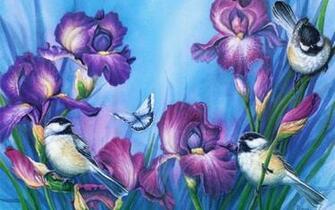 Purple Iris Birds Desktop Pc And Mac Wallpaper
