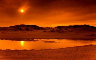 Wallpaper Desert Oasis Heat Hot Orange Sun