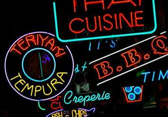 International Food Court Neon Sign Wall Mural Ohpopsi Wallpaper
