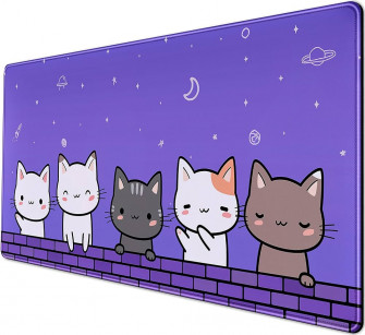 Cut Cat Purple Gaming Desk Mat Kawaii Cats Mousepad Xxl Extended