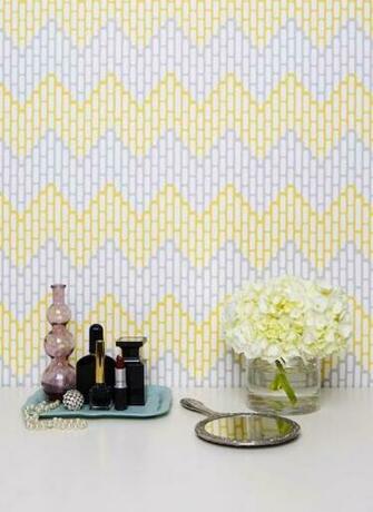 Nursery Kimberly Lewis Yellow And Gray Chevron Wallpaper