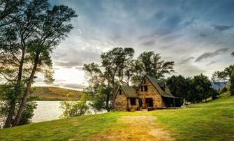 New Zealand House Lake Trees Landscape Wallpaper