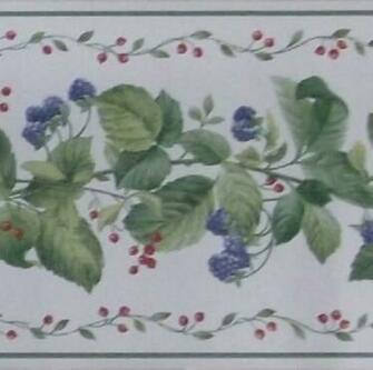 Details About Country Wallpaper Border Berries Vine Blackberry White