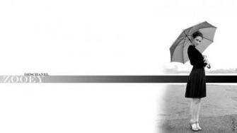 And White Actress Zooey Deschanel Umbrellas Classy Wallpaper