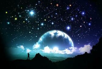Original Art Yk People Stars Night Sky Sea Clouds Planet