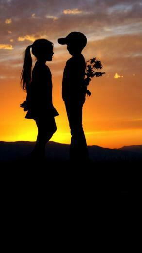 Mountain Top Cute Lovely Kids Silhouette Romantic Scene iPhone