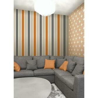 Decor Magnum Striped Designer Feature Wallpaper Orange Gold Grey