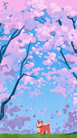 Cute Siba Dog Animal Spring Illustration Art iPhone Wallpaper