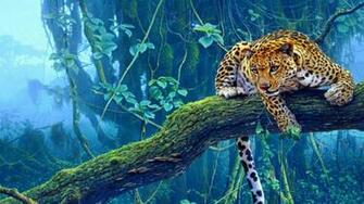 Jungle Tiger Painting Wallpaper For Desktop Full HD