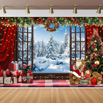 Amazon Christmas Backdrop Winter Snowy Forest Window