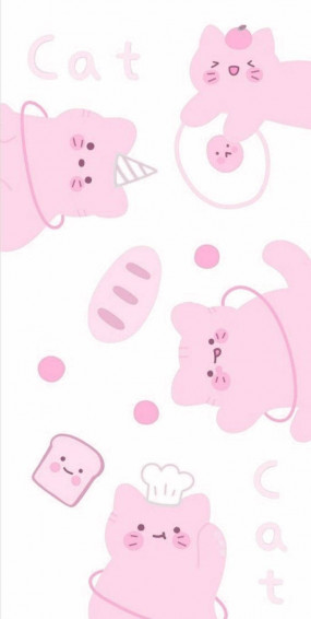 Pink Kawaii Happy Cat Wallpaper