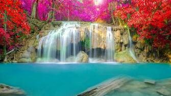 Waterfall Thailand Erawan Falls National Park 4k