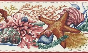 Seashell Seahorse Star Fish Bathroom Wallpaper Border 420b06111