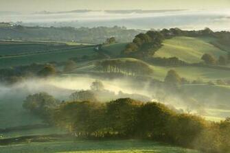 Mist Going Over Green English Rolling Hills For Your Desktop Wallpaper