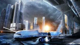 Airplane Buildings Skyscrapers Crash Sunset Cities Aircraft Wallpaper