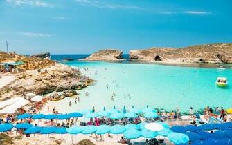 Comino Island Blue Lagoon Golden Bay Beach On Malta With Crystal