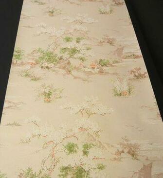 Vtg S Asian Theme Metallic Floral Wallpaper Partial Roll