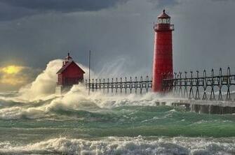 Grand Haven Beacon Lights Pharos Desktop Wallpaper Lakes Michigan