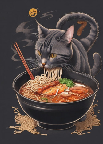 Wall Art Print Cat Eating Ramen Europosters