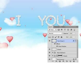 Create A Wallpaper With Flying Hearts Balloons And Cloud Text
