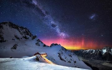 Nature Mountain Snow Stars Milky Way Landscape Wallpaper HD