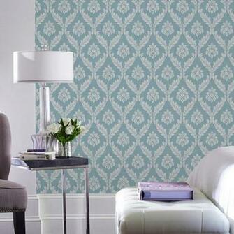 Size Grey Floral Damask Teal Background Texture Vinyl Wallpaper