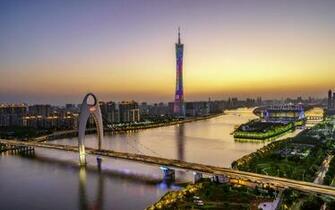 Wallpaper Beautiful Guangzhou Canton Tower Bridge River
