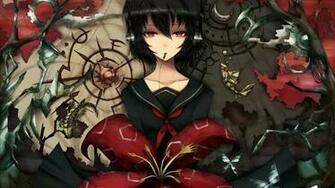 Abstract Black Flowers Headphones Girl Red Eyes Butterflies Anime