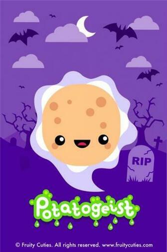 Kawaii Fruity Cuties Potato Ghost Halloween iPhone Wallpaper