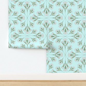 Blue Green Flowers Art Nouveau Amazing Large Print Accent Wall Medium By Halleygertrude Wallpaper