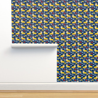 Tiny Corgi Rain Day Spring Showers Wallpaper Spoonflower